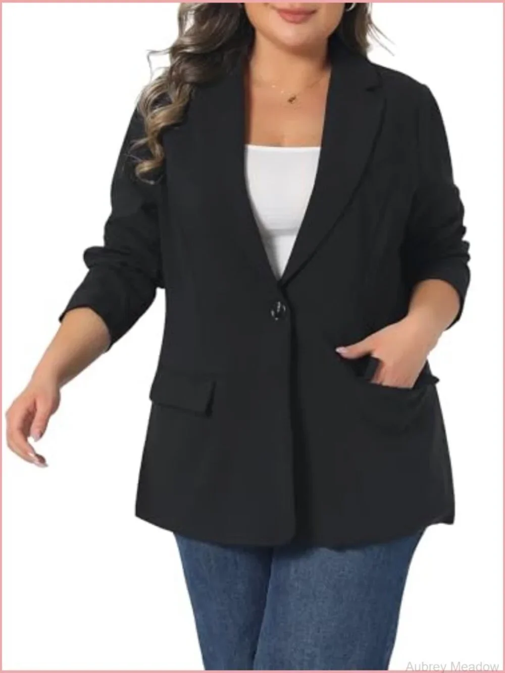 Plus Size Blazer with Notched Lapel and Pockets for Work